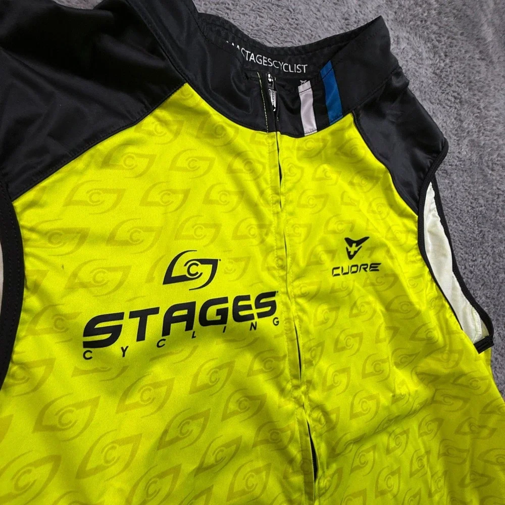 Cuore Stages Cycling Hi-Vis Wind Vest Full Zip Sleeveless Jersey Mens M Yellow